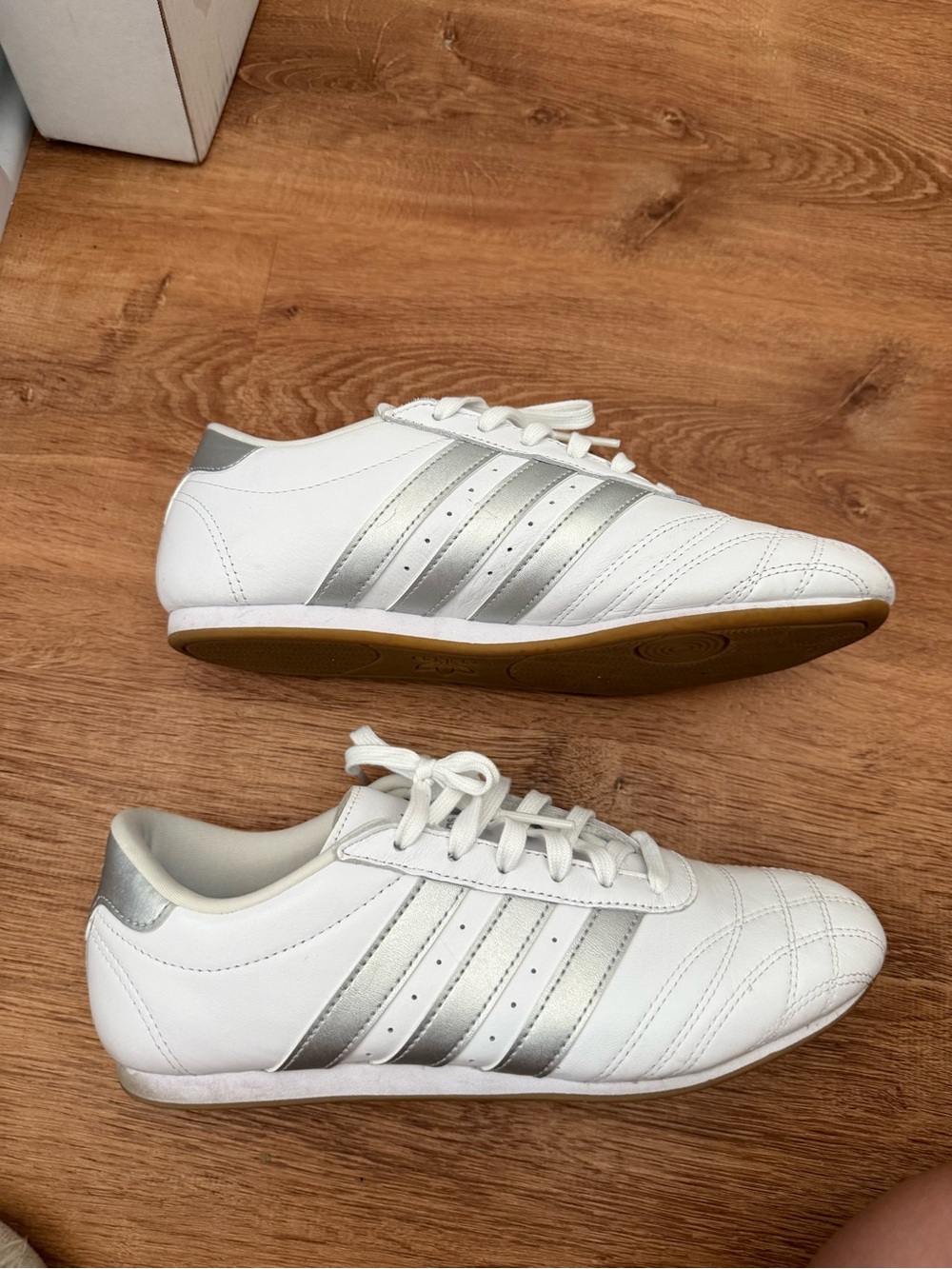 adidas White Sneakers with Silver Stripes tae kwon do